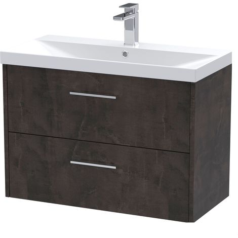 Winshill Contemporary 2 Drawer Wall Hung Vanity Unit with Thin Edge Basin, Metallic Slate, 800mm