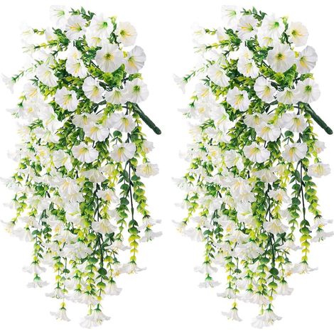 Lot de 2 fleurs artificielles suspendues, liserons blancs résistants aux UV, 75 cm-AquaForge (1/5)