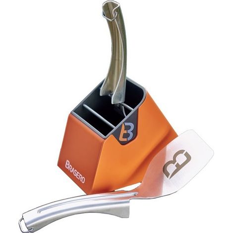 Kit spatules inox pour brasero – 2 spatules avec support aimanté – Lavable au lave-vaisselle – Rangement organisé (1/4)