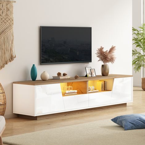 Mobile TV 180x40x46 cm, per TV fino a 75 pollici, con LED, 2 cassetti e 2 armadi, truciolare bianco (1/5)