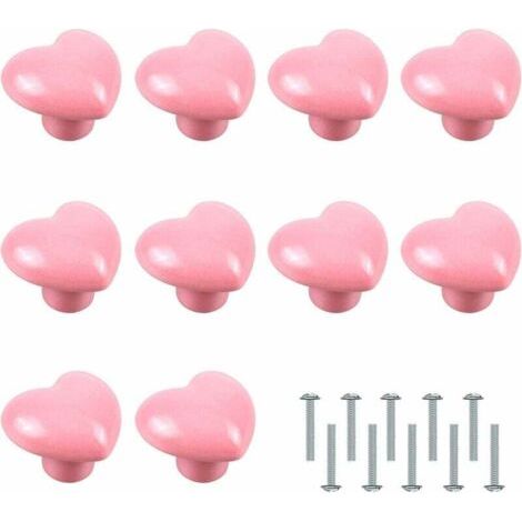 10 Pièces Boutons de Porte,Poignée en Forme de Coeur Boutons de Meuble Boutons de Céramique Rose pour Armoire Placard Chambre d'enfant (1/4)