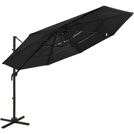Parasol à 4 niveaux - Parasol déporté Parasol de Jardin avec mât en aluminium Noir 3x3 m BV282908 - BonneVie (1/5)
