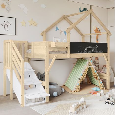 letto a castello 90x200 con scala contenitore lavagna HAVRYA (1/5)