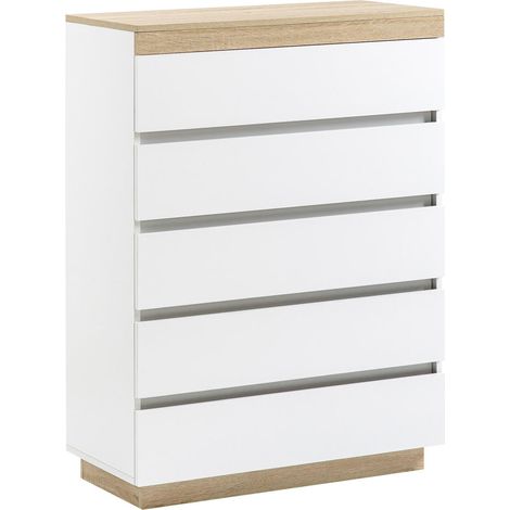 Commode Meuble de Rangement Organisation Facile 5 Tiroirs 80x40x109 cm Blanc et Chêne pour Chambre Salon (1/5)