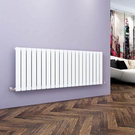 ELEGANT 600 x 1596 mm White Column Radiator Single Flat Panel Designer Bathroom Radiator + Chrome Thermostatic Radiator Valves (1/5)