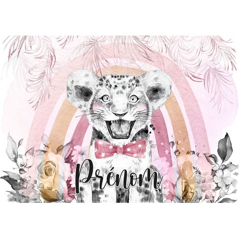 Papier peint panoramique enfant avec prénom personnalisable - Lion Nœud Papillon - 130 cm x 90 cm (1/2)