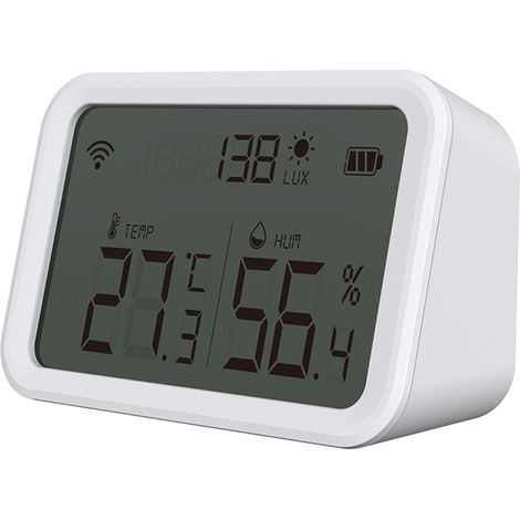 Sensor inteligente de temperatura y humedad WiFi NEO Coolcam Tuya, detector de luminosidad, higrómetro y termómetro interior con pantalla LCD. (1/5)