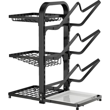 Vtizikl Rack à épices et à couvercles de casserole en acier au carbone - Étagère à assiettes et à épices pour placard, 2 faces et 6 niveaux, hauteur réglable - Organisateur multi-niveaux pour couvercl