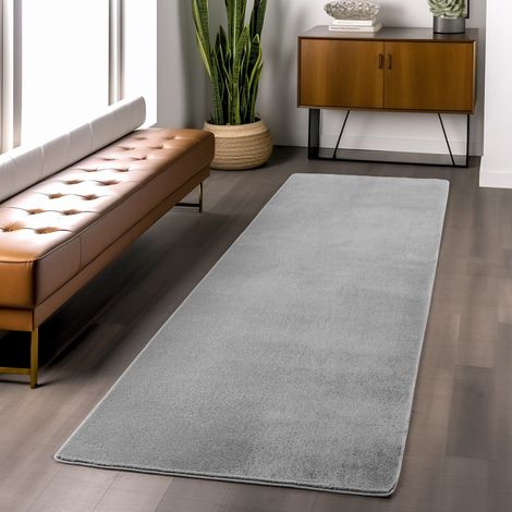 Tapis Plush Joy - 80 cm x 250 cm - Gris - Ultra Doux - Antidérapant - Élégant (1/5)
