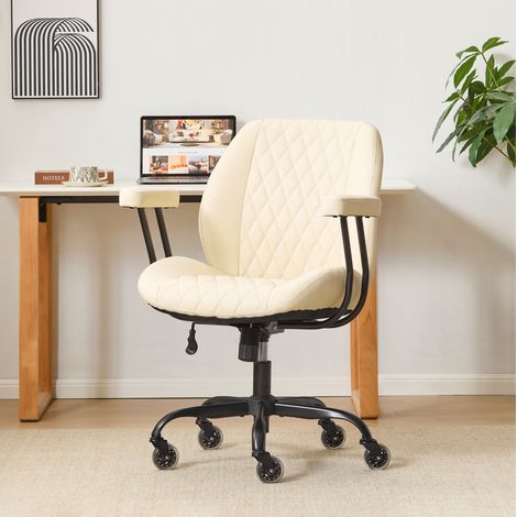 Silla de oficina 57x51 cm de cuero blanco, reposabrazos extraíbles, estable – MEUBLIV (1/5)