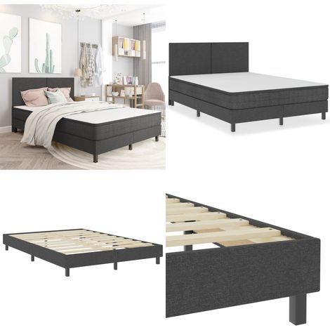 Sommier à lattes de lit Gris foncé Tissu 160x200 cm - Sommier Tapissier - Lit Double - Matelas À Ressorts - Literie - Meuble Chambre - Home & Living (1/5)