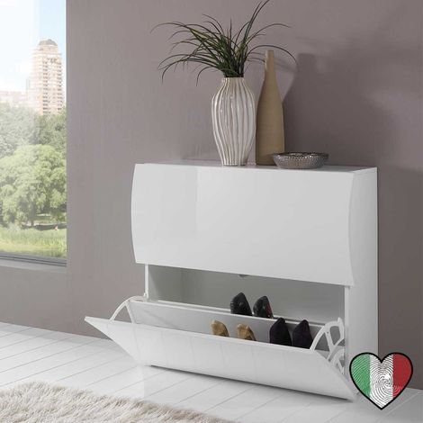 Scarpiera Slim 2 Ante a Ribalta in Legno Bianco Lucido 101x81 cm Onda Mobili Scarpiere Multiuso StilProjectStore.com (1/4)