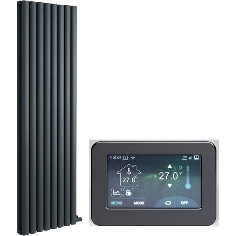 Milano Aruba Ardus Anthracite 1784mm x 472mm Double Panel Dry Heat Vertical Oval Panel Electric Radiator - Touchscreen Wi-Fi Thermostat (1/5)