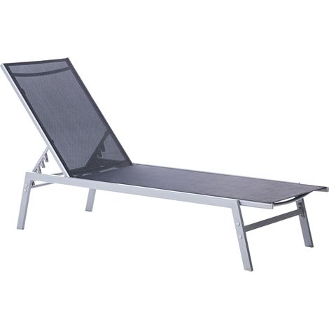 Contemporary Garden Sun Lounger Steel Textile Reclining Black Silver Noli