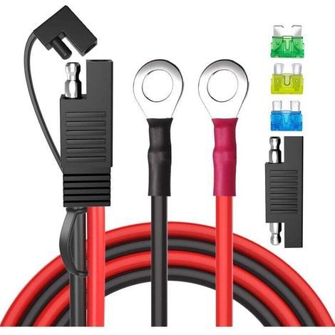 SAE battery connector, SAE terminal harness to 10 AWG O-ring, SAE 2-pin quick-disconnect battery extension cable with SAE RP adapter, 15A/20A/30A 0.6m fuses (1/4)