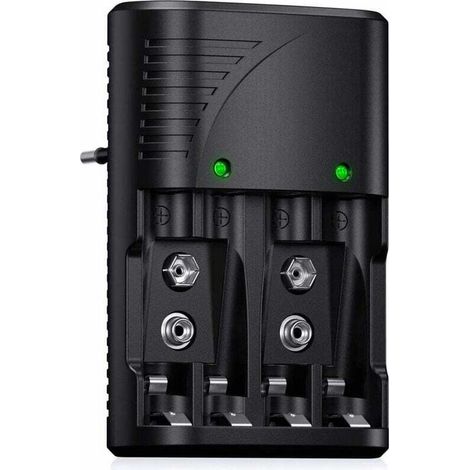 Universel Chargeur de Piles AA/AAA/9V, Rapide Chargeur 6802 pour AA/AAA NI-MH ou 9V Piles Rechargeables avec Indicateur LED, 100-240V Tension Mondiale, Ensoleillé (1/4)