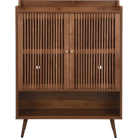 Zapatero con puertas de lamas, mueble de entrada con compartimento abierto, 80 x 35 x 105 cm, nogal (1/5)