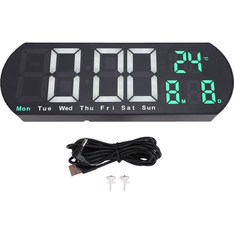 Digitale LED-Wanduhr, 12/24-Stunden-Alarm mit automatischer Helligkeitsanpassung, Temperaturanzeige, Datums- und Wochentagsanzeige, Schlummerfunktion, fürs Schlafzimmer (1/5)