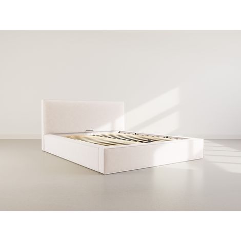 Topaze - lit coffre - 160x200 cm - sommier inclus - velours côtelé - beige (1/5)