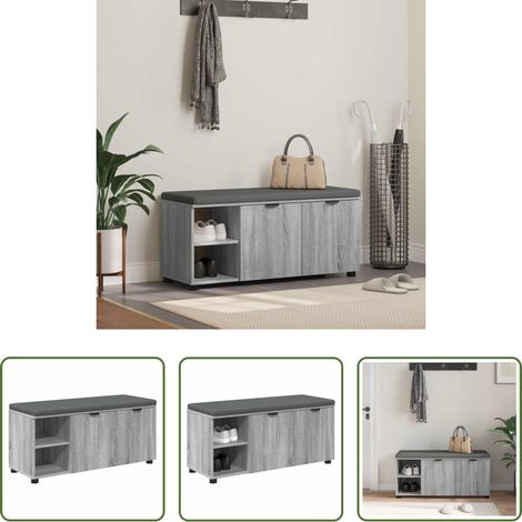 vidaXL Flurbank Sonoma - Flurbank mit Kissen mit Regal Graues Sonoma 100 x 38 x 46 cm (1/5)