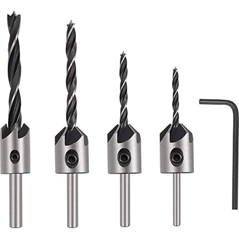 Forets à fraiser pour bois 3mm à 6mm alésoir réglable avec clé hexagonale pour outil de poinçonnage menuiserie bricolage HSS 4in1 ensemble (1/4)