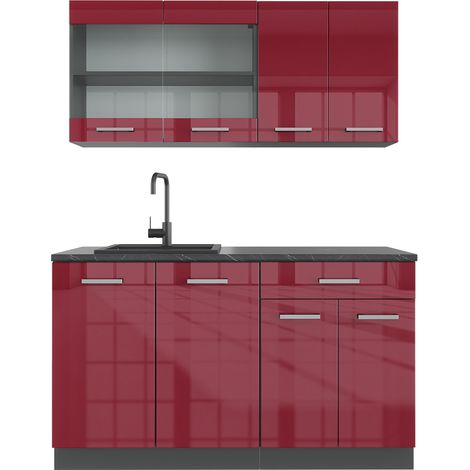 Cocina versátil R-Line, Burdeos brillo intenso/antracita, 140 cm , ET Antracita, Vicco