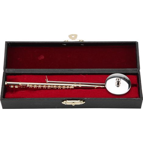Figurine Flûte Miniature avec Support et Étui, Instrument Modèle Doré, Ornement Musical (1/5)