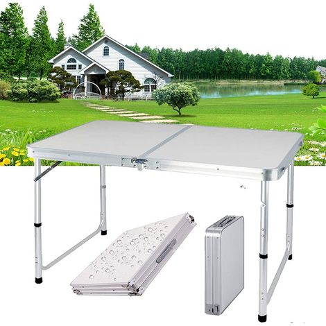 Folding Table 4ft Adjustable Height Camping Picnic Dining BBQ Tables Cooking