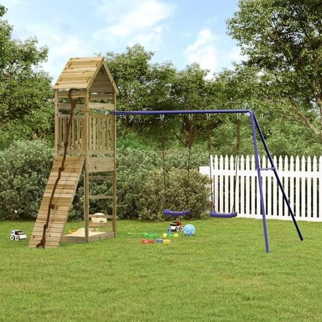 Aire de jeux extérieure : Aire de jeux d'extérieur bois de pin massif jeu extérieur enfant, aire de jeu jardin, balançoire enfant , pour jardin, usage domestique , enfant 3-8 ans (1/5)
