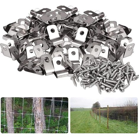 Lntyq – Lot de 100 pinces de fixation pour fil de clôture – Acier inoxydable – Résistantes à la corrosion – Pour installations extérieures