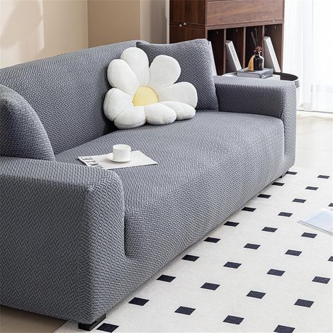 JSSEVN - Stretch Sofa Cover, Jacquard Twill Sofa Protector, Washable Sofa Cover with Armrests, Universal Adjustable Sofa Cover (2 Seater, Grey) (1/5)