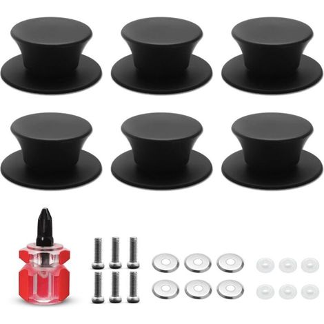 Lot de 6 Boutons de Couvercle Casserole en Silicone - Poignées de Couvercle Résistants à la Chaleur Sans BPA - Boutons Universels pour Couvercles et Ustensiles de Cuisine (Noir) (1/4)