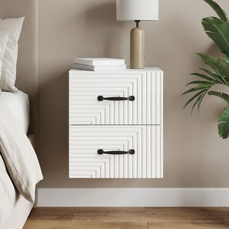 Table de chevet murale avec 2 tiroirs blanc brillant 34,5 x 33 x 40 cm - PANGIVO (1/5)
