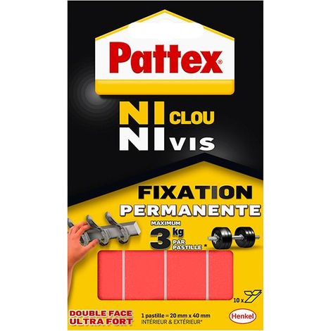 Pattex Ni Clou Ni Vis Pastilles Fixation Permanente, Pastilles double faces ultra fortes pour intérieur & extérieur, pastilles autocollantes ultra résistantes, 10 pastilles