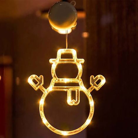 Decorazione per finestre Pupazzo di neve natalizio luminoso Led a ciondolo con ventosa Bianco caldo a batteria Wisdom (1/3)
