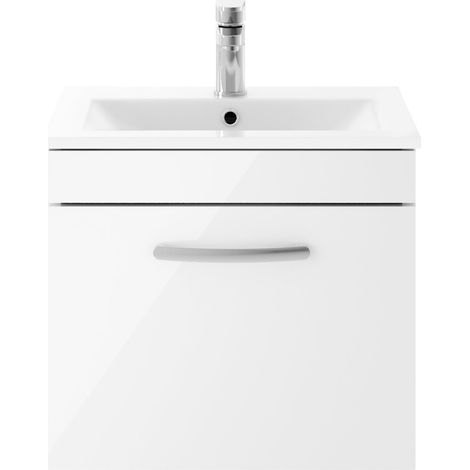Nuie Athena Wall Hung 1-Drawer Vanity Unit with Basin-2 500mm Wide - Gloss White (1/5)