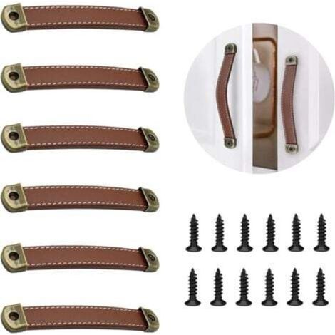 6 pcs Poignée Meuble , Poignée de Porte en Cuir, Bouton de Portes Placard Poignee Cuir Bouton de Tiroir, pour Les Armoires de Cuisine, Armoire, Salle de Bain（Kaki）