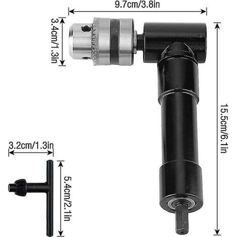 Mandrin de perceuse à angle droit, mandrin à angle droit 90 auto-serrant, arbre électrique de 1 à 10 mm, outil d'extension de perceuse, pour espace de travail dans les coins étroits (1/5)