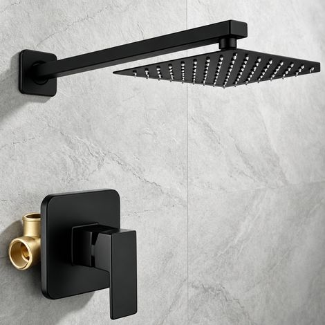 Ensemble de douche encastré mono-fonction - noir mat tube carré pommeau carré 45 × 18 × 13 cm 500 g – Livraison gratuite