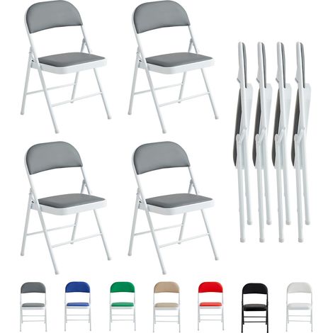 Set of 4 Faux Leather Foldable Chair with Metal Frame and Padded Seat GREY (1/5)