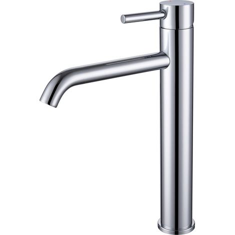 CYRILL – Miscelatore lavabo da piano, rubinetto da bagno, rubinetto lavabo alto per lavabo, acciaio inossidabile, regolazione calda e fredda, cromato, altezza bocca 194 mm (1/5)