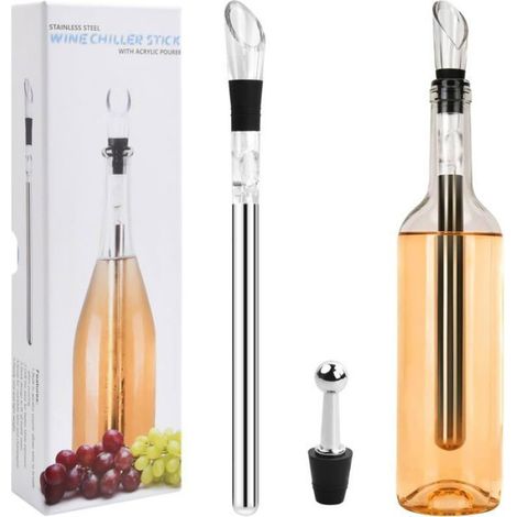 Refroidisseur Bouteille Vin - Acier Inoxydable 3-en-1 avec Bec Verseur Aérateur et Bouchon - Pour Bouteilles Standard - Lot de 1 (1/5)