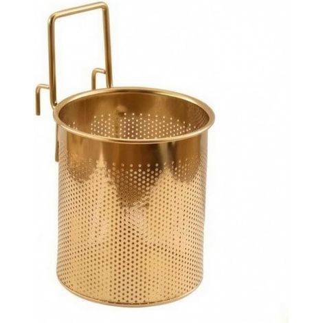 Hanging Chinese Fondue Strainer, Round Perforated Strainer Ladle with Double Hook, Large Model, Gold, 10 × 11 cm (1/5)