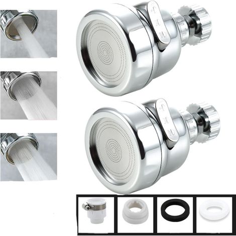 Aérateur de robinet, rotatif à 360°, 3 modes, tête de buse de robinet, adapté à la cuisine et à la salle de bain, 2 pièces (court) (1/5)