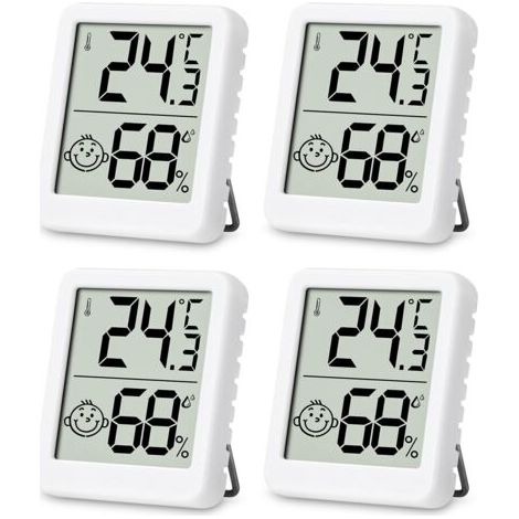 Sollbry 4 pièces Mini Thermomètre Hygromètre Thermometre Interieur,Hygromètre Numérique Thermomètre LCD pour Maison Terrarium Chambre Bébé Bureau - Blanc (1/5)