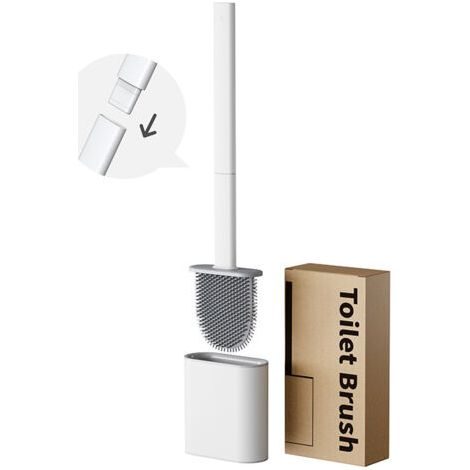 Brosse WC Silicone Plate- Brosse Toilette et Supports, Anti-goutte, Antibactérienne, Balayette WC Ventilée, Séchage Rapide sans Odeur, Balai WC Montage Mural/au Sol, Salle de Bain et WC Blanc (1/4)