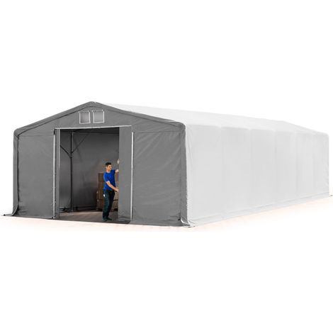 8x12m hangar TOOLPORT, PRIMEtex PVC 2300 N gris, H. 3m avec porte coulissante, avec statique (type de sol : terre) (1/5)