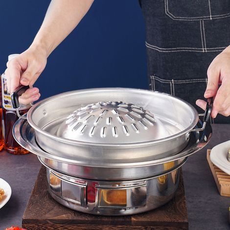 2-in-1 Thai-BBQ-Grillplatte zum Grillen und Eintopfbraten, antihaftbeschichtetes Aluminium, gleichmäßige Hitzeverteilung, 35 cm – perfekt für drinnen und draußen (1/5)