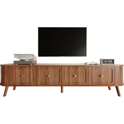 Mueble de TV con 4 Puertas Abatibles y Patas de Madera, Estilo Vintage Nogal, en MDF y Tablero de Partículas, 180×38×47 cm (1/5)