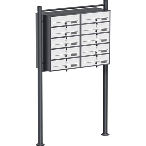 Wiltec Cassetta postale condominiale autoportante 10 posti antracite/bianco 945 x 270 x 1500 mm 2 moduli (1/5)
